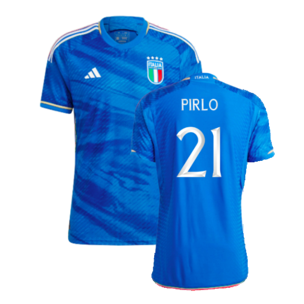 '23-'24 Italy Authentic Home Shirt (Pirlo 21) Polyester Andrea Pirlo Made By: Adidas Men's Blue Small