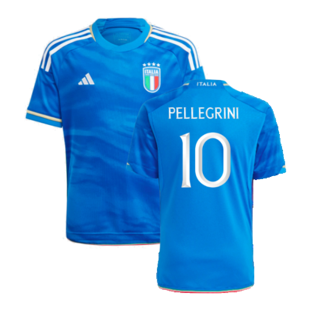 '23-'24 Italy Home Shirt (Kids) (Pellegrini 10) Polyester Lorenzo Pellegrini Made By: Adidas Unisex Kids Blue Size 15-16