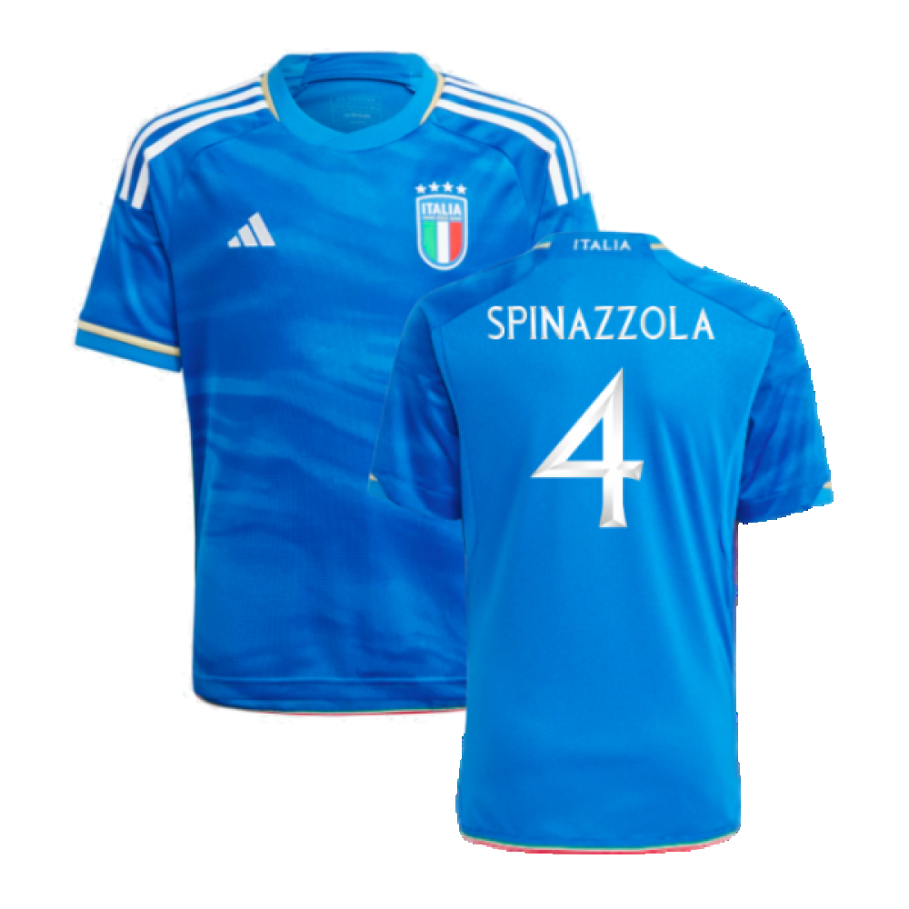 '23-'24 Italy Home Shirt (Kids) (Spinazzola 4) Polyester Leonardo Spinazzola Made By: Adidas Unisex Kids Blue Size 15-16
