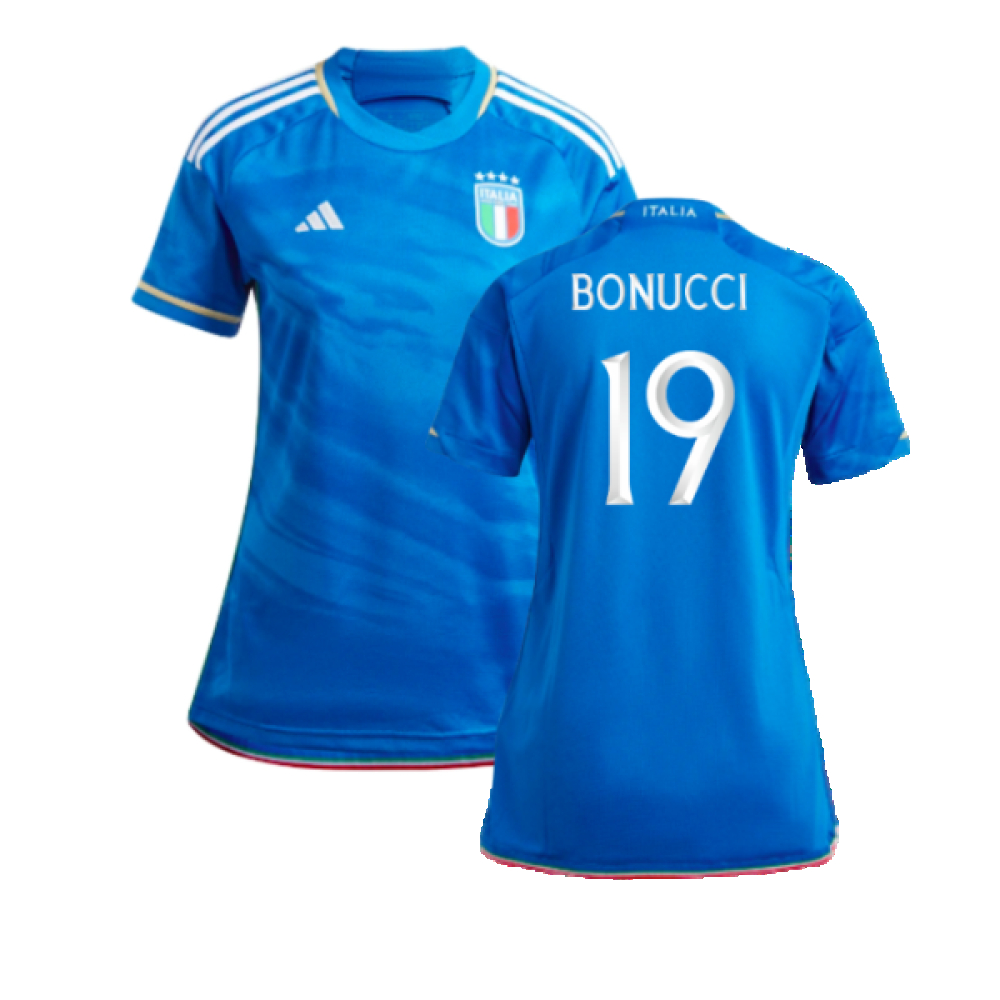 '23-'24 Italy Home Shirt () (Bonucci 19) Polyester Leonardo Bonucci Made By: Adidas Women's Blue Extra Large