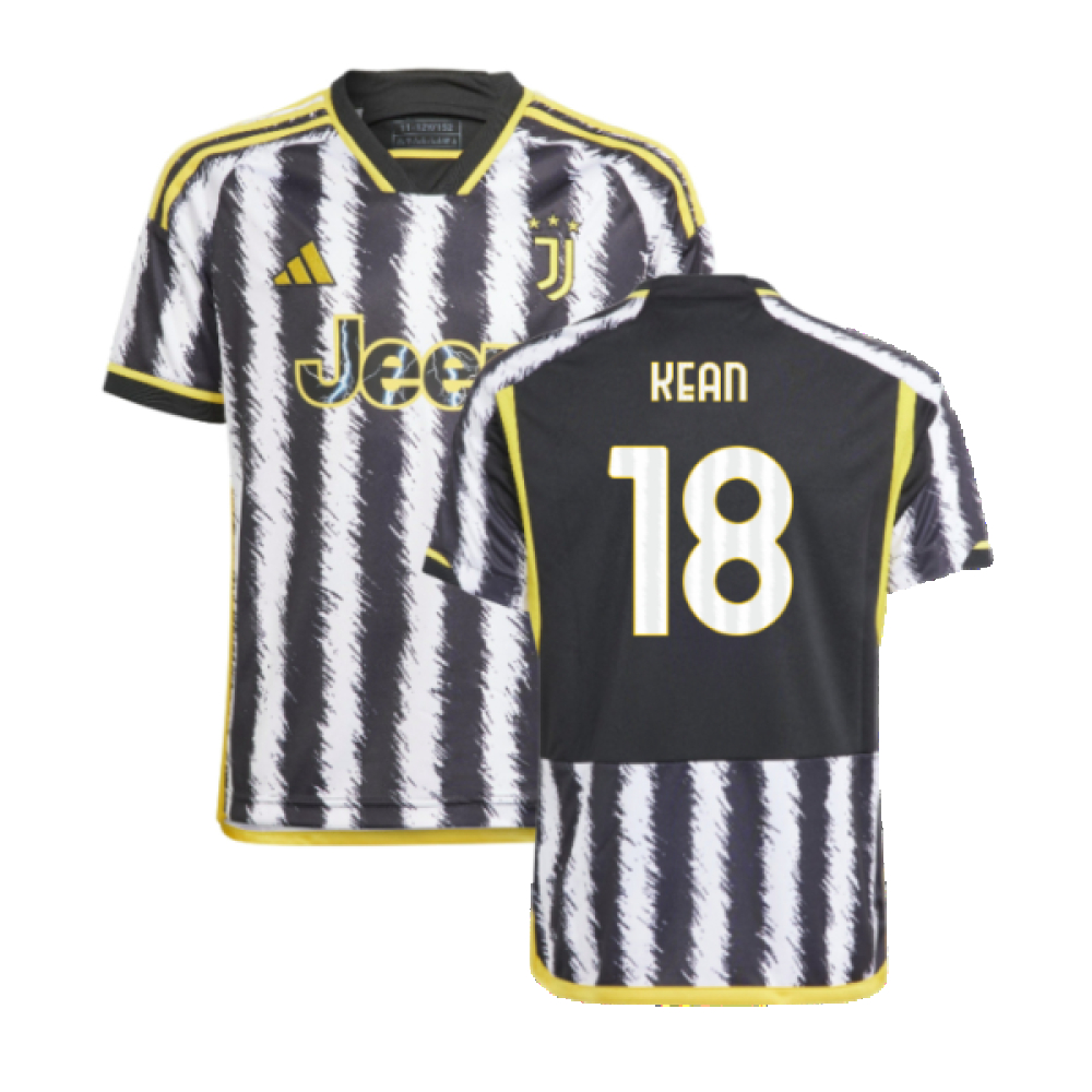 '23-'24 Juventus Home Shirt (Kids) (Kean 18) Polyester Moise Kean Made By: Adidas Unisex Kids White Size 7-8