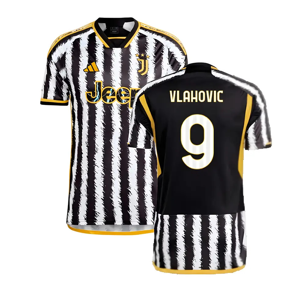 '23-'24 Juventus Home Shirt (Vlahovic 9) Polyester Dusan Vlahovic Made By: Adidas Men's Black Xxl