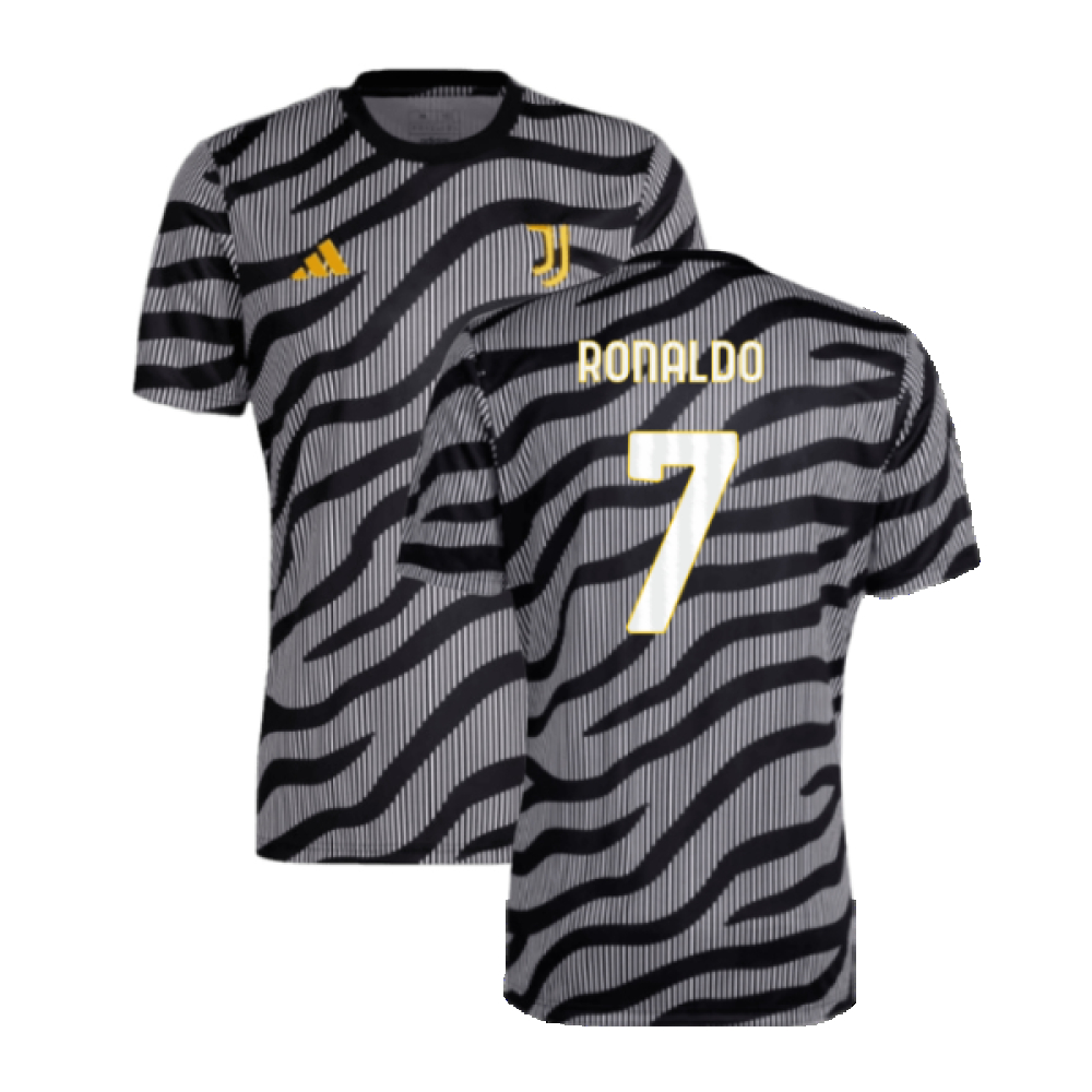 '23-'24 Juventus Pre-Match Shirt (Black) (Ronaldo 7) Polyester Cristiano Ronaldo Made By: Adidas Men's Black Xxl