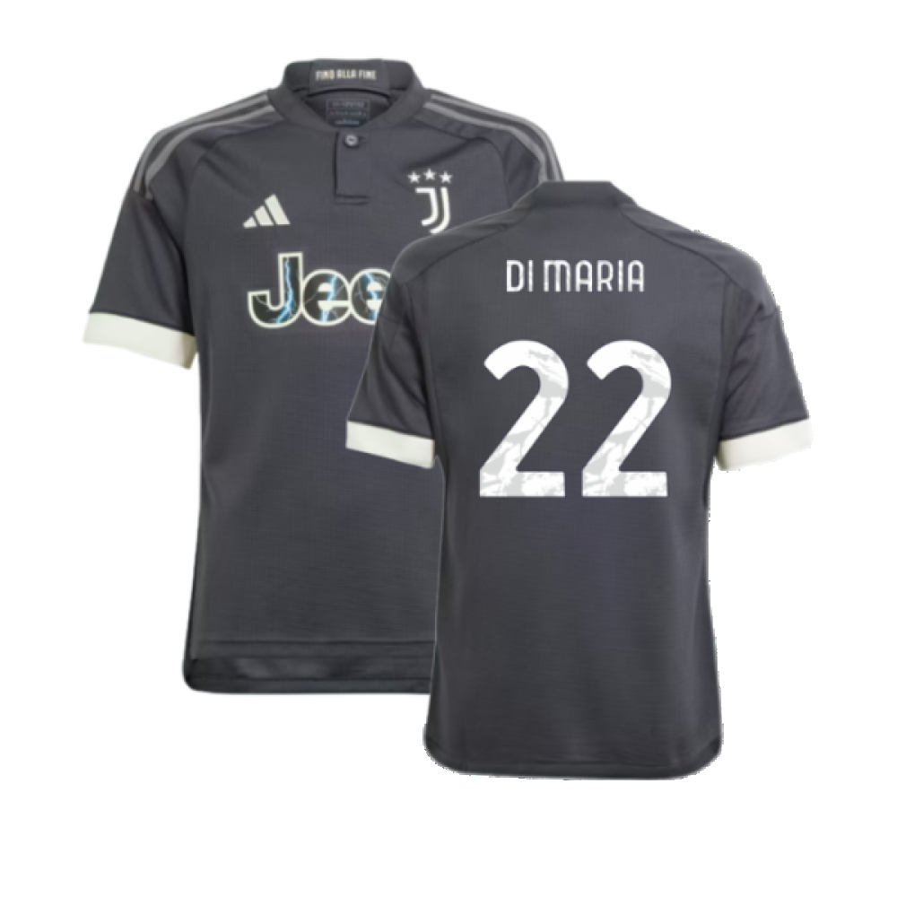 '23-'24 Juventus Third Shirt (Kids) (Di Maria 22) Polyester Angel Di Maria Made By: Adidas Unisex Kids Black Size 7-8