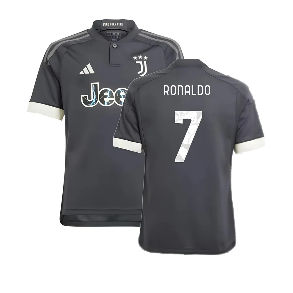 '23-'24 Juventus Third Shirt (Kids) (Ronaldo 7) 7-8 Polyester Cristiano Ronaldo Made By: Adidas Unisex Kids Black Size 13-14