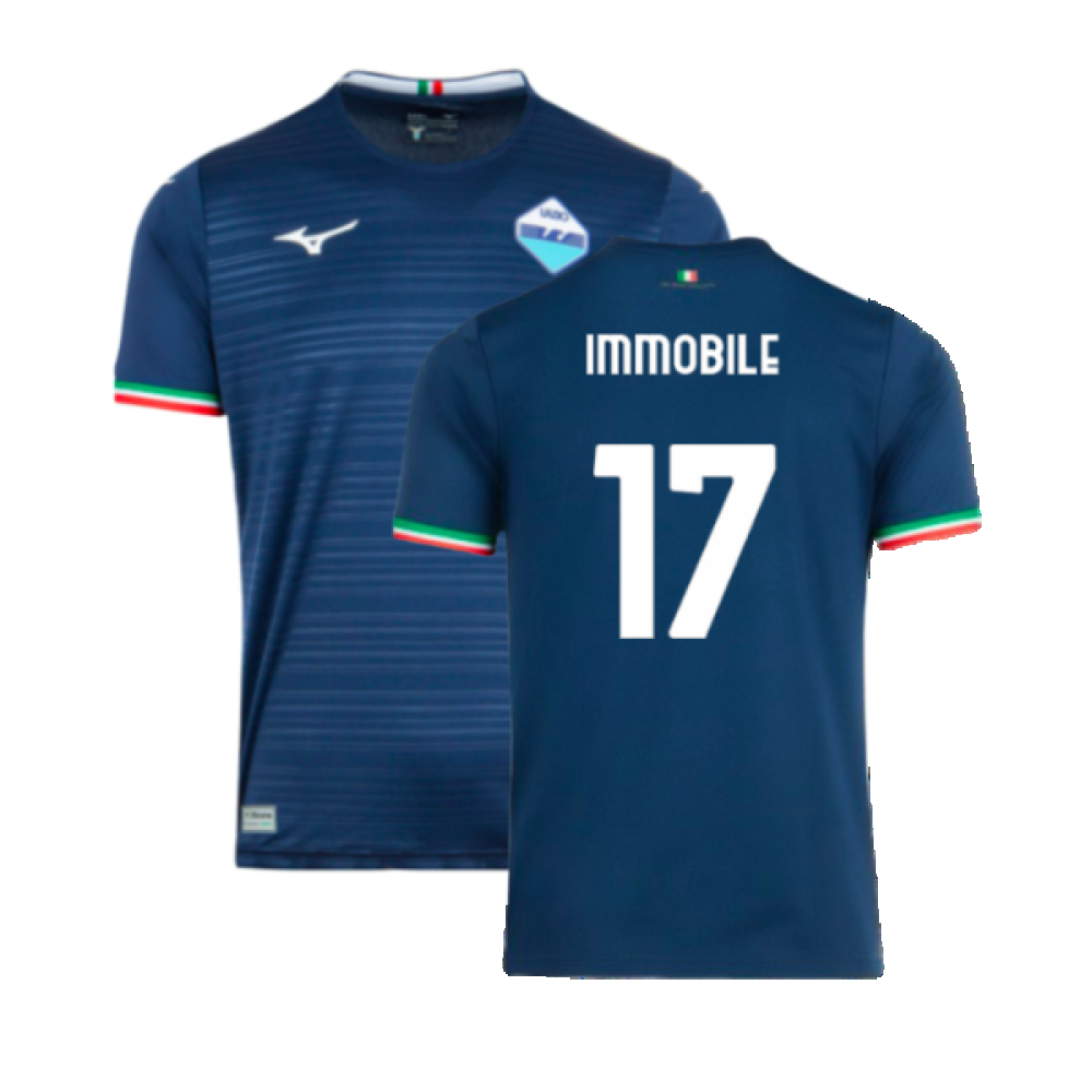 '23-'24 Lazio Away Shirt (Kids) (Immobile 17) Polyester Made By: Mizuno Unisex Kids Navy Medium