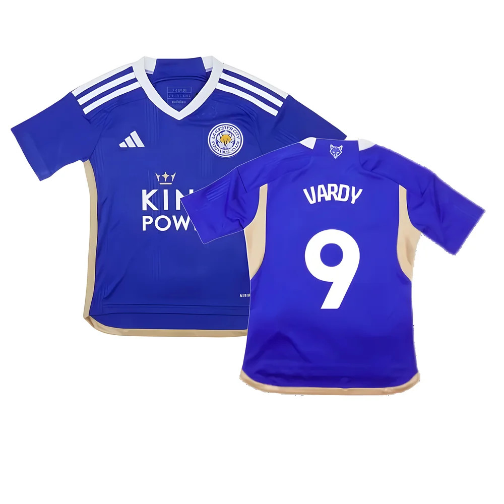 '23-'24 Leicester City Home Shirt (Kids) (Vardy 9) Polyester Made By: Adidas Unisex Kids Blue Size 9-10