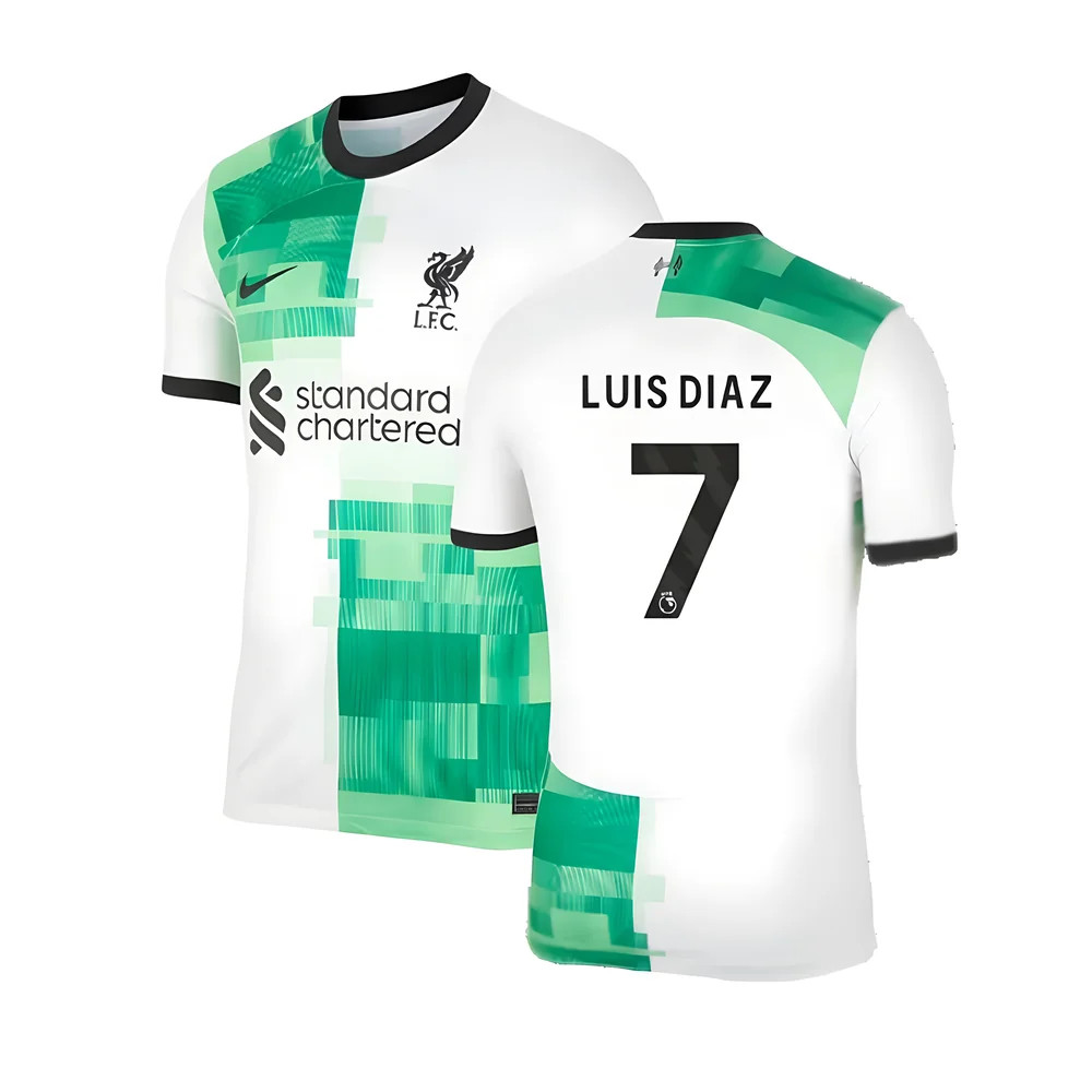 '23-'24 Liverpool Away Shirt (Luis Diaz 7) Polyester Made By: Nike Men's White Medium