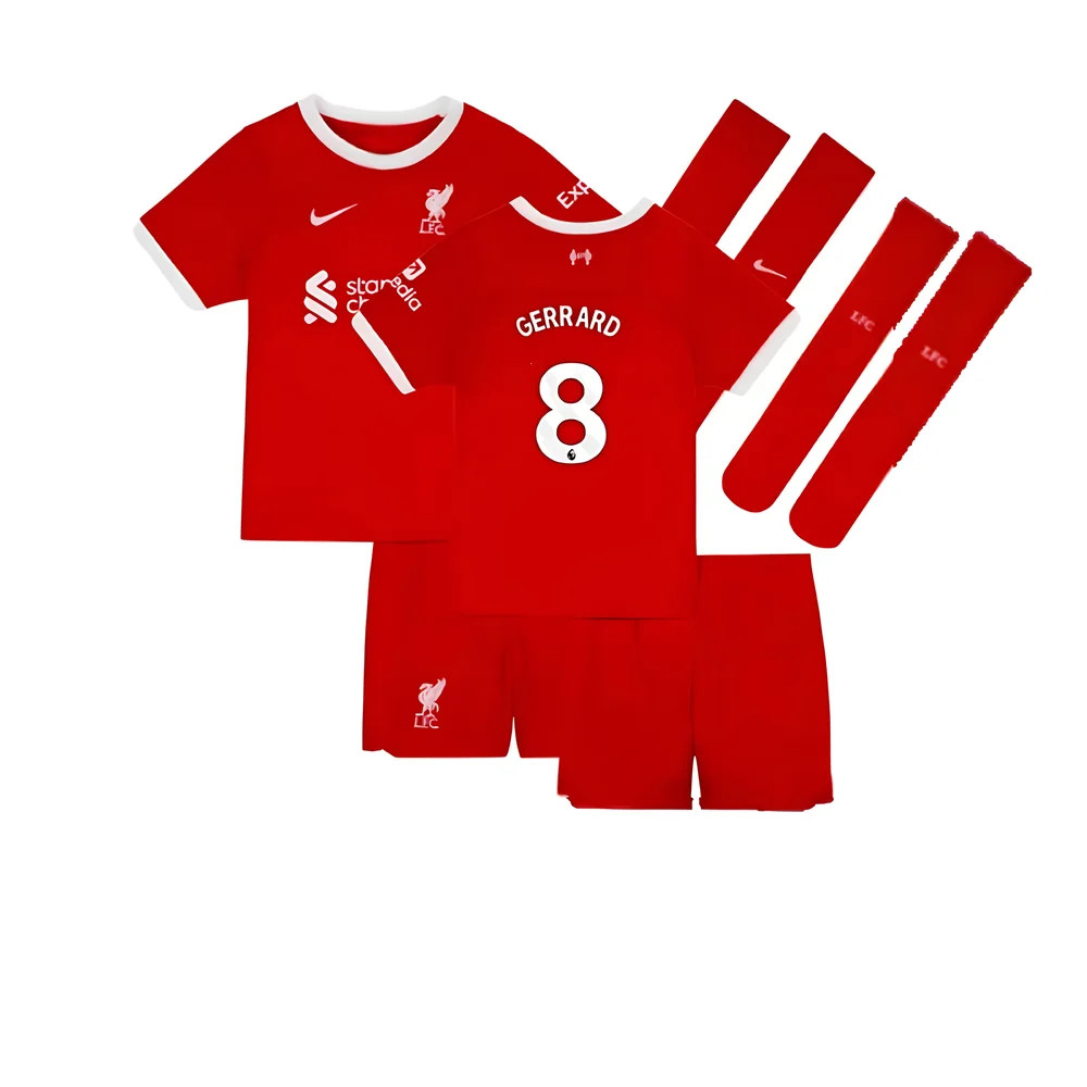 '23-'24 Liverpool Home Little Boys Mini Kit (Gerrard 8) Kids Polyester Made By: Nike Unisex Kids Red Extra Small