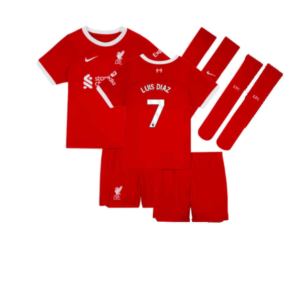 '23-'24 Liverpool Home Little Boys Mini Kit (Luis Diaz 7) Kids Polyester Made By: Nike Unisex Kids Red Small
