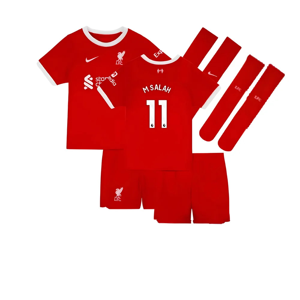 '23-'24 Liverpool Home Little Boys Mini Kit (M Salah 11) Kids Polyester Made By: Nike Unisex Kids Red Extra Small