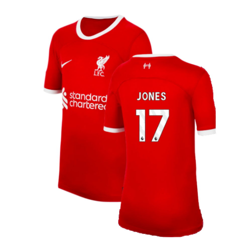 '23-'24 Liverpool Home Shirt (Kids) (Jones 17) Polyester Made By: Nike Unisex Kids Red Small
