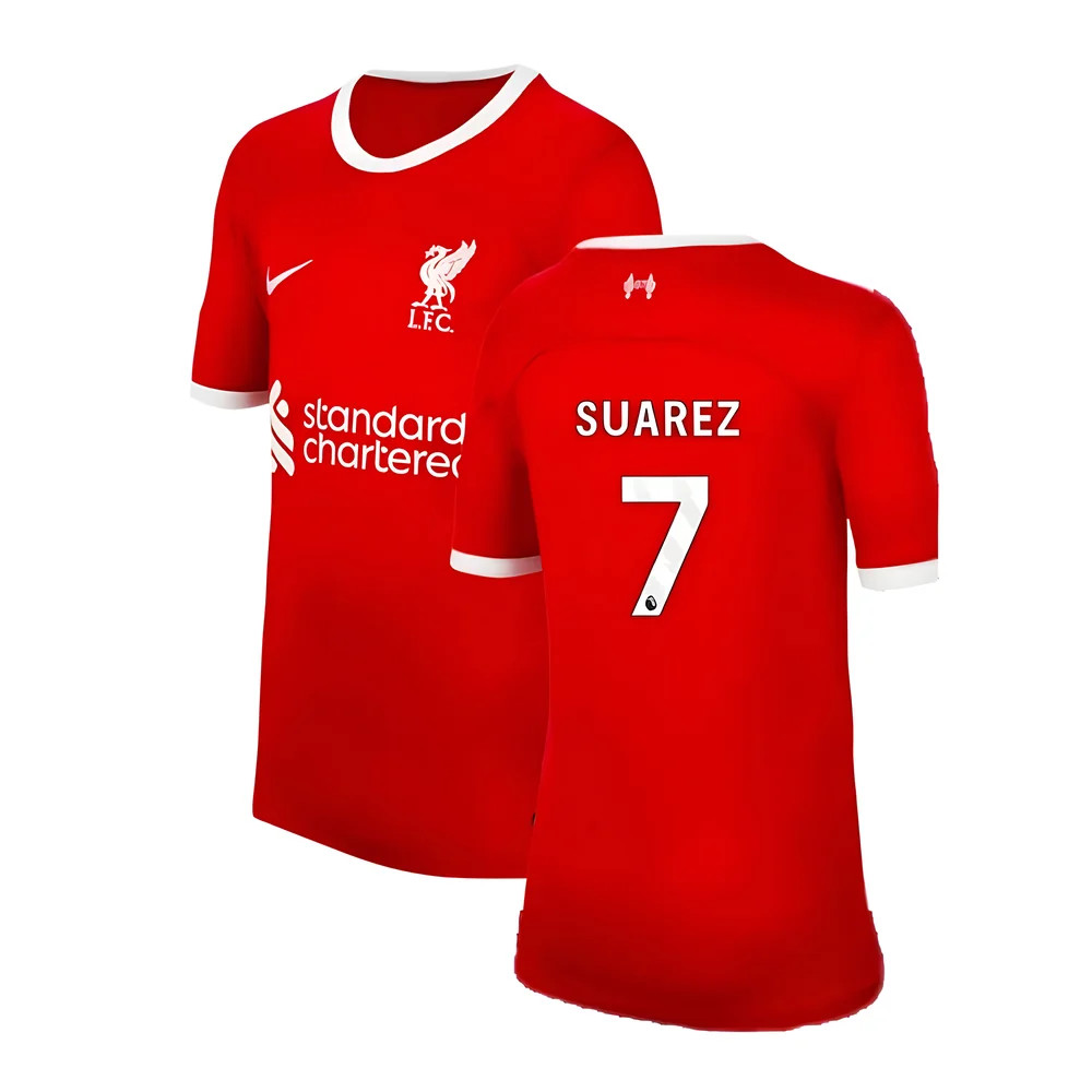 '23-'24 Liverpool Home Shirt (Kids) (Suarez 7) Polyester Made By: Nike Unisex Kids Red Extra Small