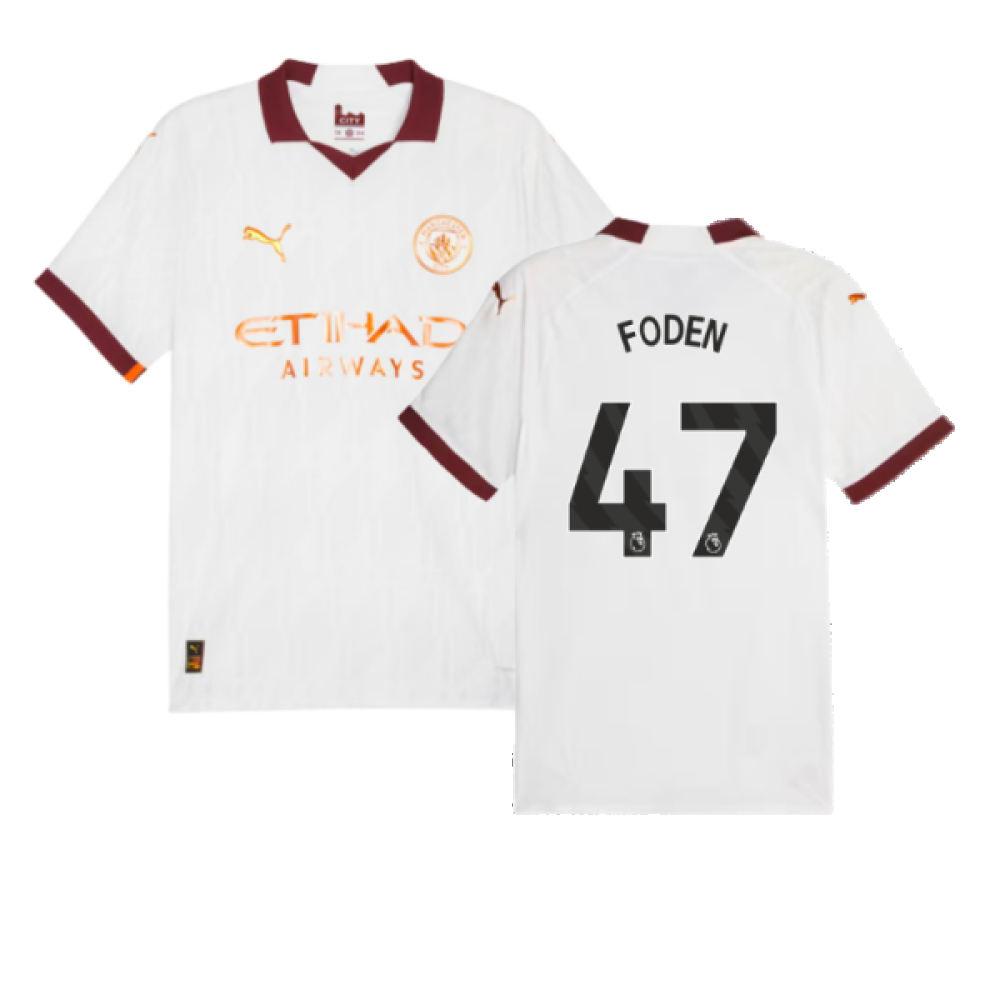 '23-'24 Man City Authentic Away Shirt (Foden 47) Polyester Phil Foden Manchester City Made By: Puma Men's White Medium