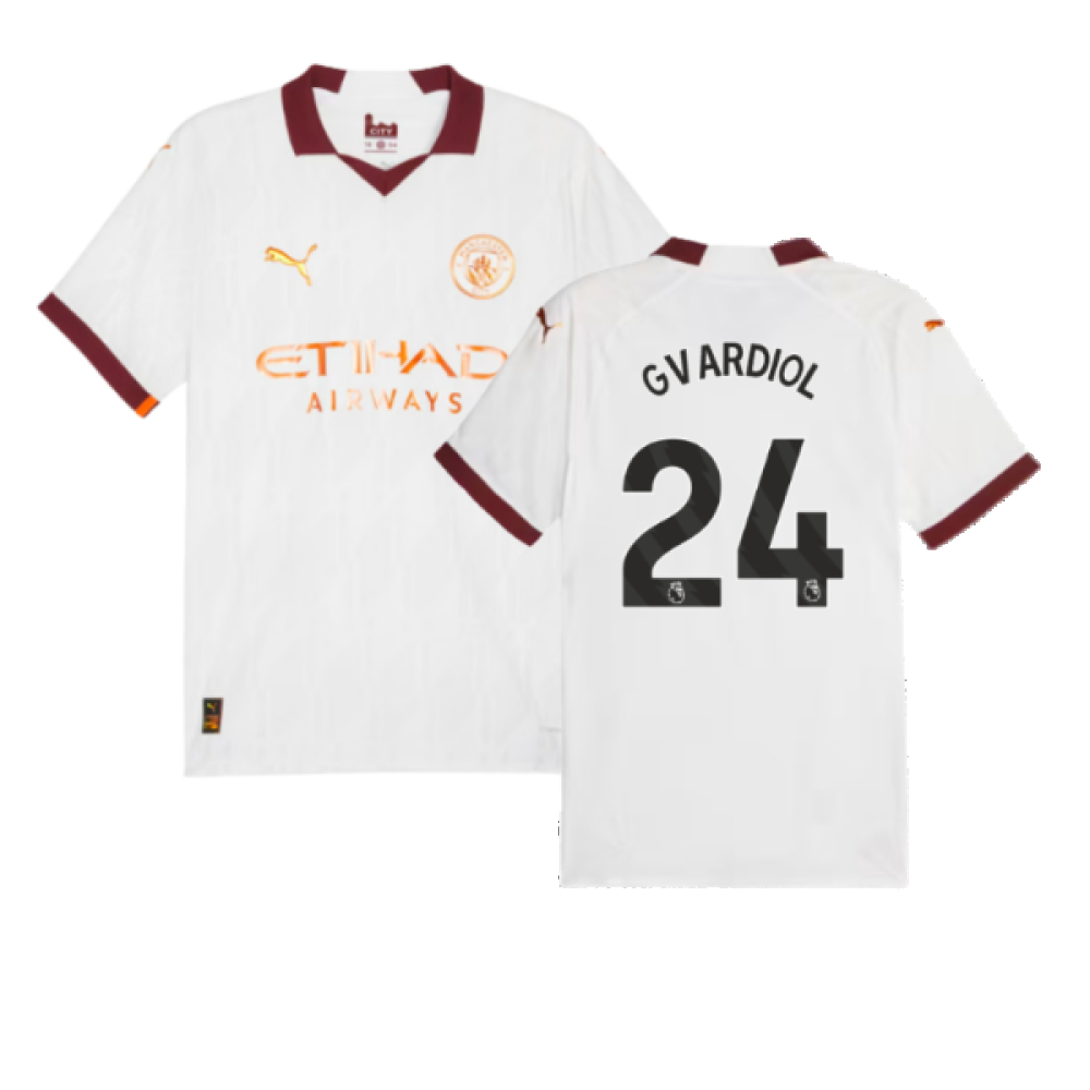 '23-'24 Man City Authentic Away Shirt (Gvardiol 24) Polyester Manchester City Made By: Puma Men's White Medium