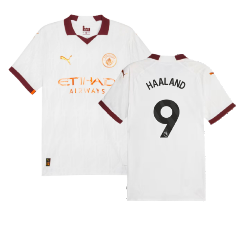 '23-'24 Man City Authentic Away Shirt (Haaland 9) Polyester Erling Haaland Manchester City Made By: Puma Men's White Medium