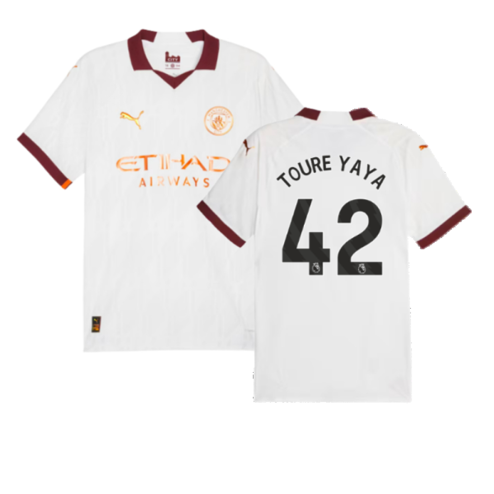 '23-'24 Man City Authentic Away Shirt (Toure Yaya 42) Polyester Yaya Toure Manchester City Made By: Puma Men's White Medium
