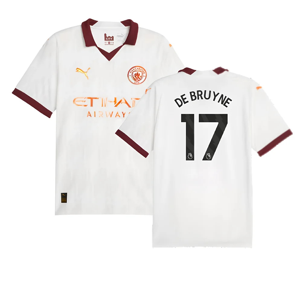 '23-'24 Man City Away Shirt (De Bruyne 17) Polyester Kevin De Bruyne Manchester City Made By: Puma Men's White Small