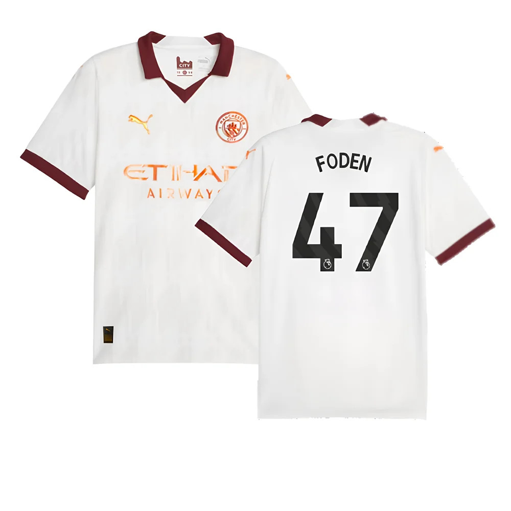 '23-'24 Man City Away Shirt (Foden 47) Polyester Phil Foden Manchester City Made By: Puma Men's White Medium