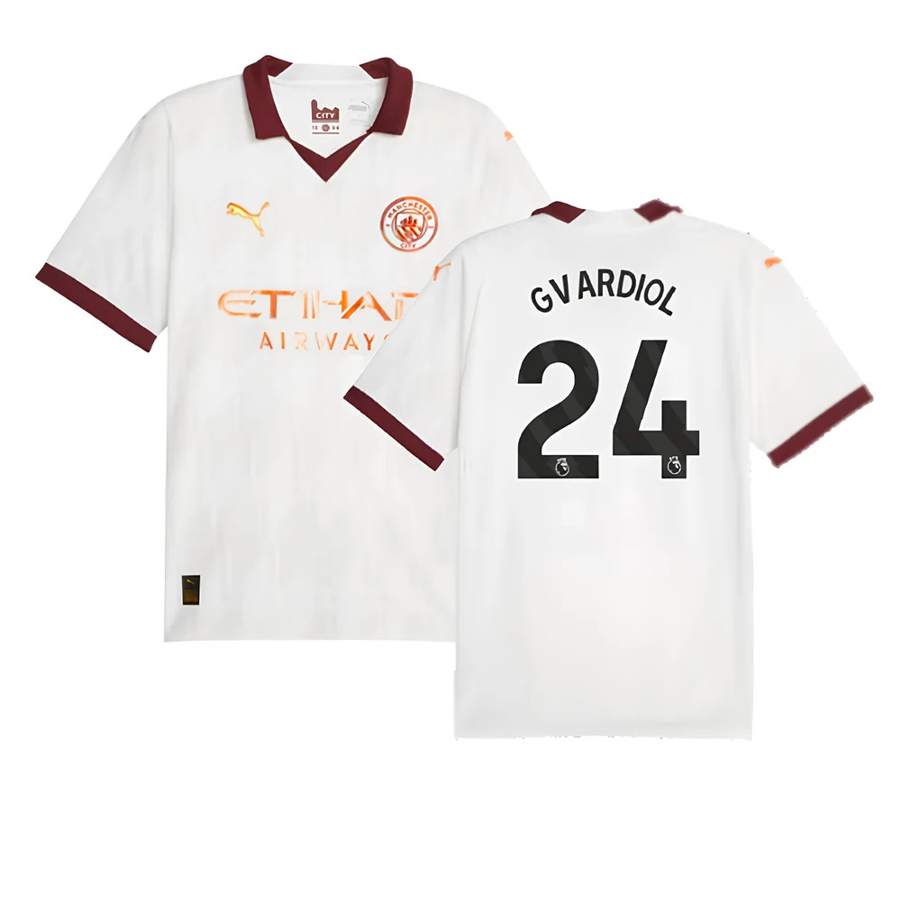 '23-'24 Man City Away Shirt (Gvardiol 24) Polyester Manchester City Made By: Puma Men's White Small