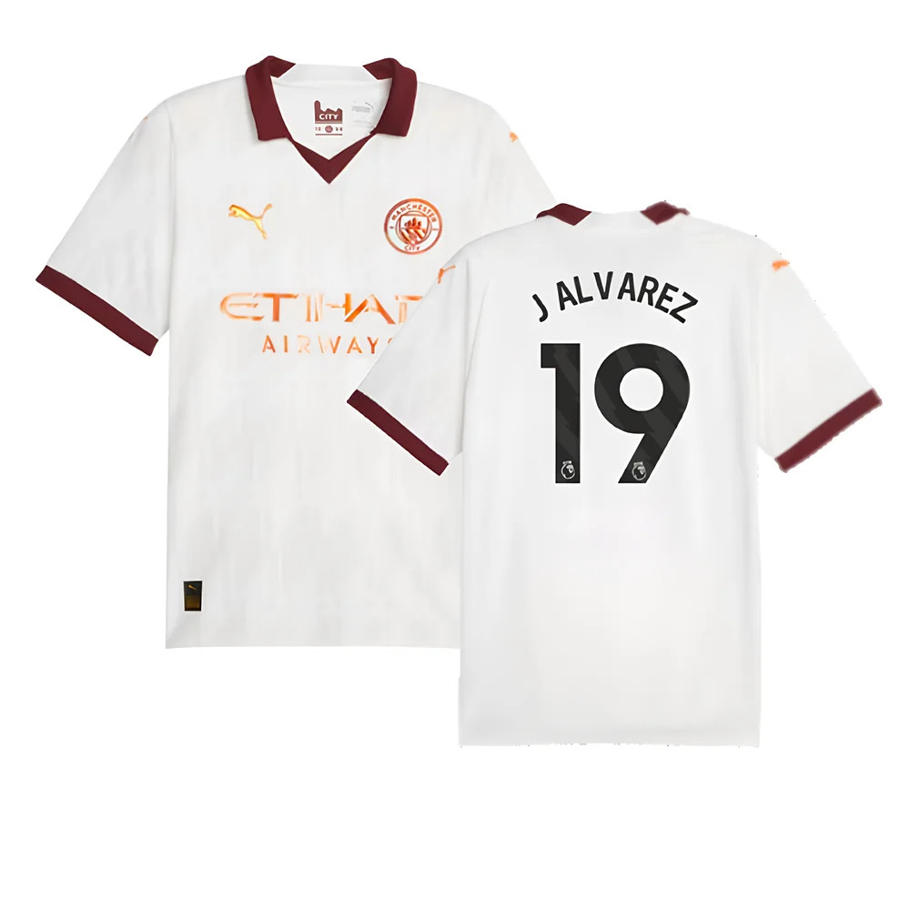 '23-'24 Man City Away Shirt (J Alvarez 19) Polyester Julian Alvarez Manchester City Made By: Puma Men's White Small