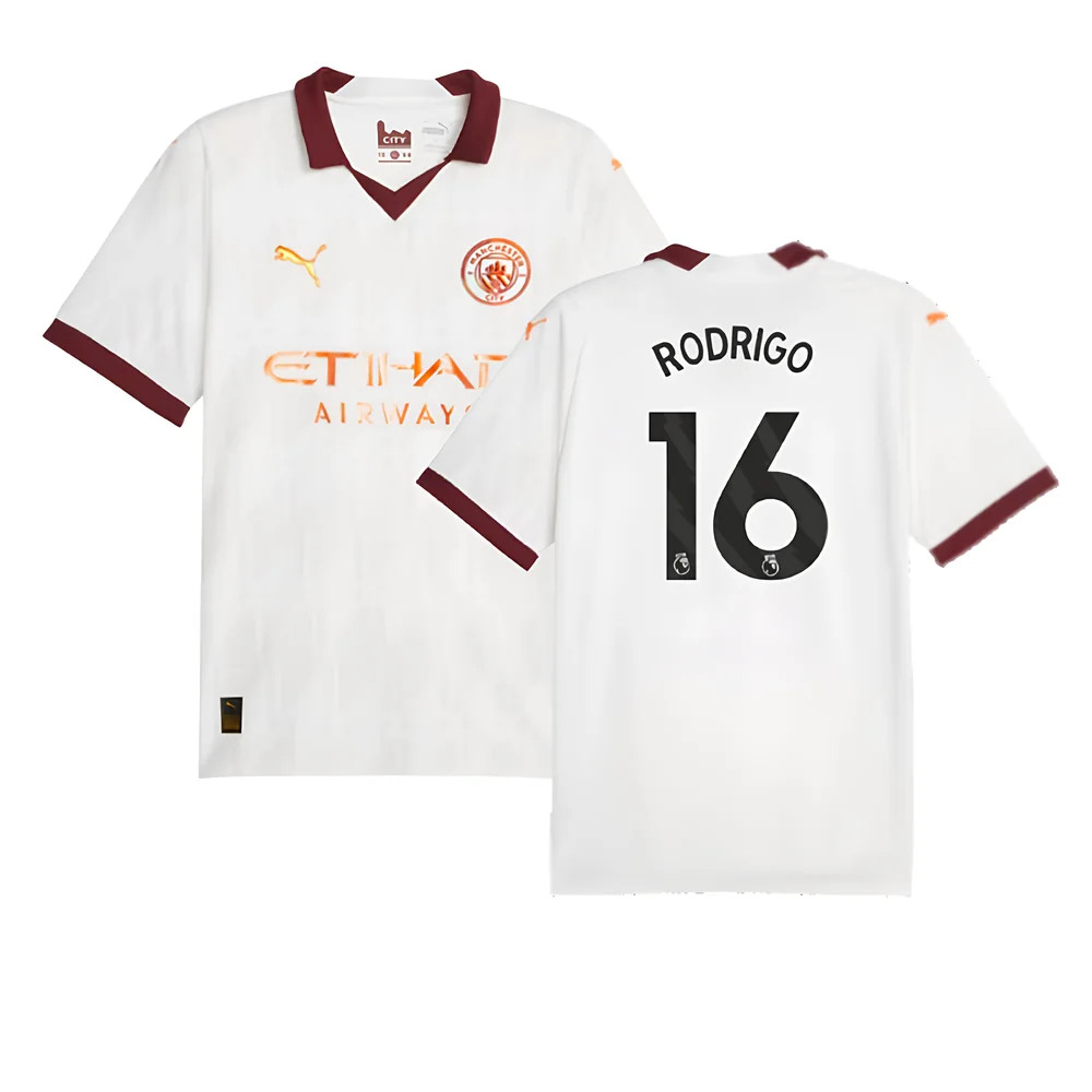 '23-'24 Man City Away Shirt (Rodrigo 16) Polyester Manchester City Made By: Puma Men's White Medium