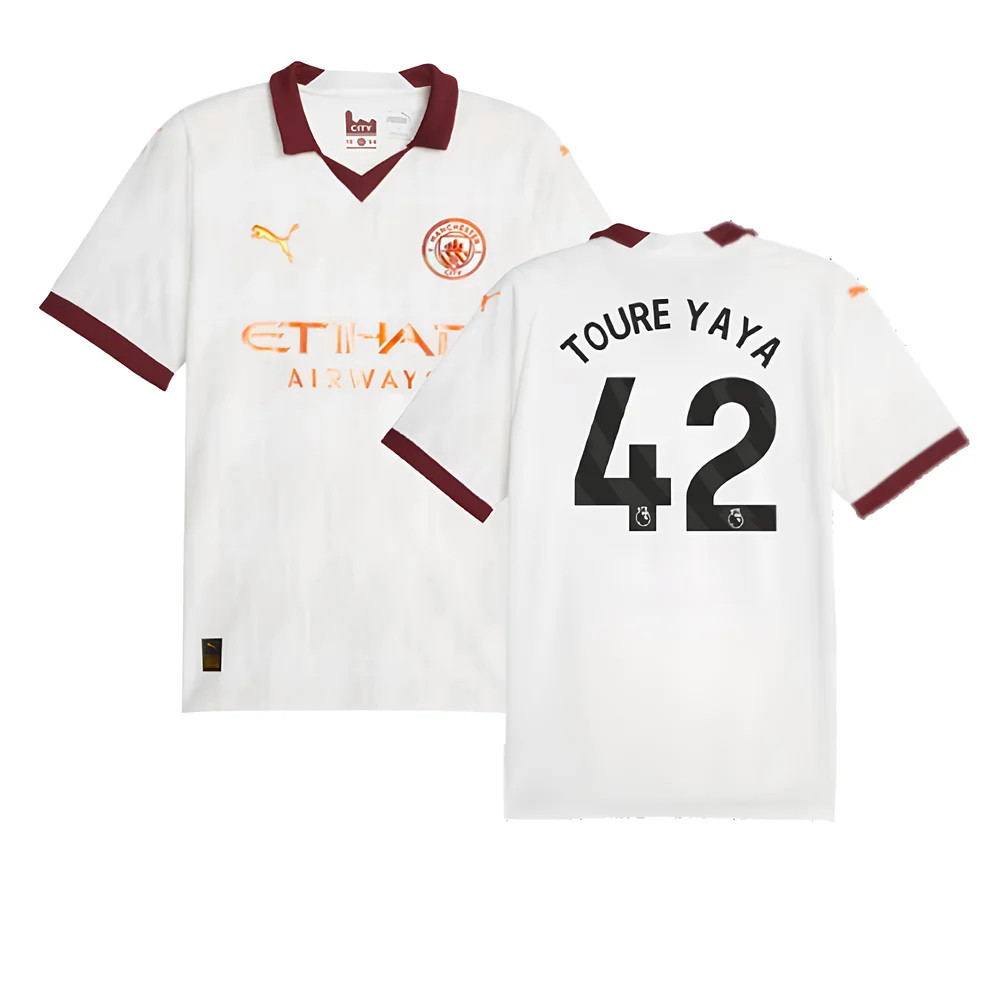 '23-'24 Man City Away Shirt (Toure Yaya 42) Polyester Yaya Toure Manchester City Made By: Puma Men's White Small