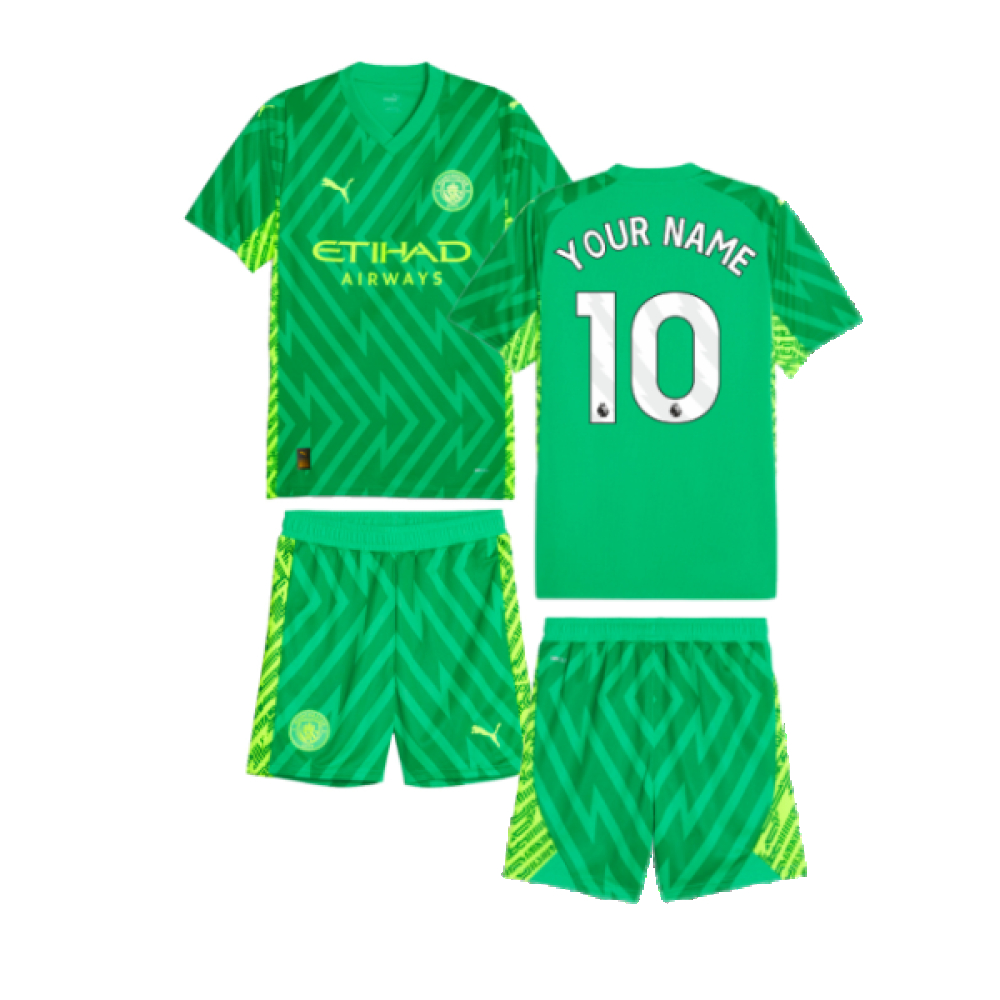 '23-'24 Man City Goalkeeper Mini Kit (Green) (Your Name) Toddler's Polyester Manchester City Made By: Puma Unisex Toddler Green 2-3 Toddler