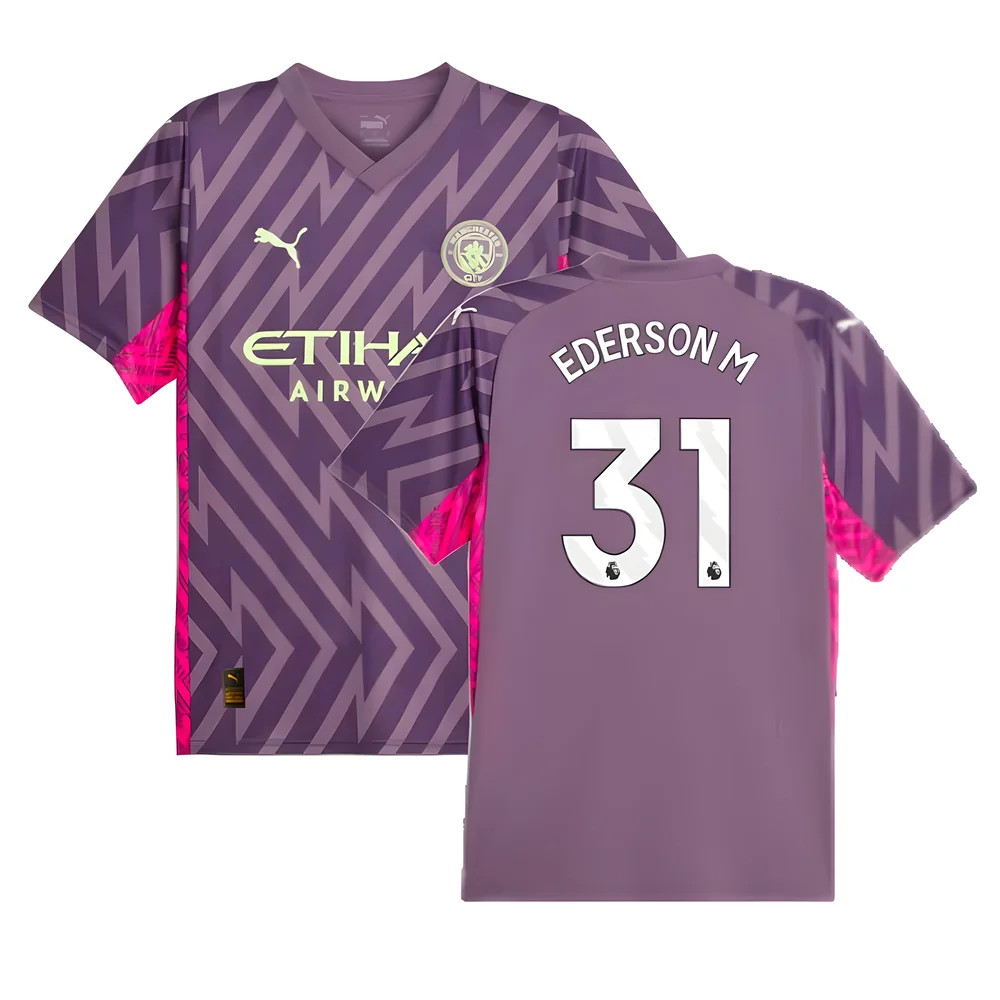 '23-'24 Man City Goalkeeper Shirt ( Charcoal) (Ederson 31) Polyester Manchester City Made By: Puma Men's Purple Extra Large