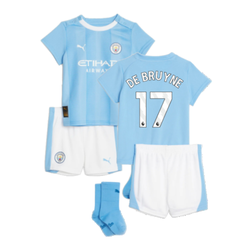 '23-'24 Man City Home Baby Kit (De Bruyne 17) Toddler's 4-6 Mo Polyester Kevin De Bruyne Manchester City Made By: Puma Unisex Toddler Blue Size 12-18