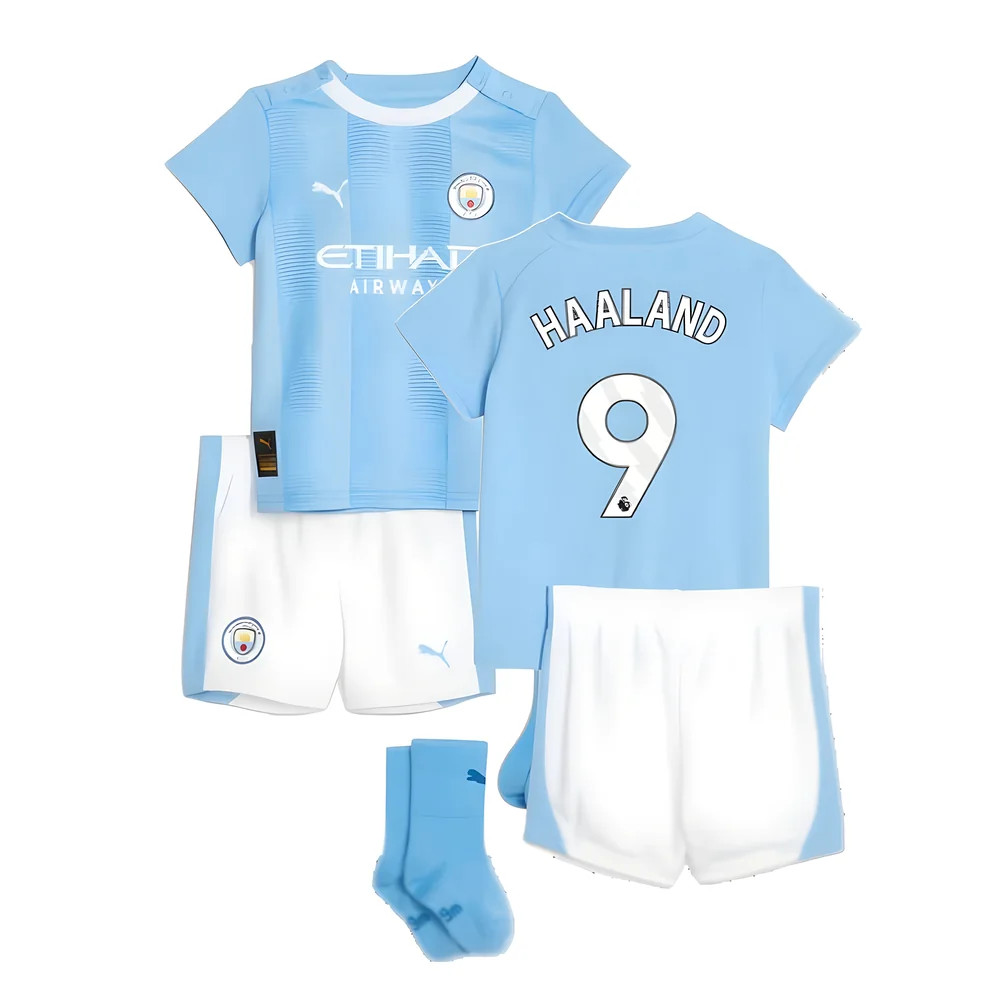'23-'24 Man City Home Baby Kit (Haaland 9) Toddler's 4-6 Mo Polyester Erling Haaland Manchester City Made By: Puma Unisex Toddler Blue Size 12-18