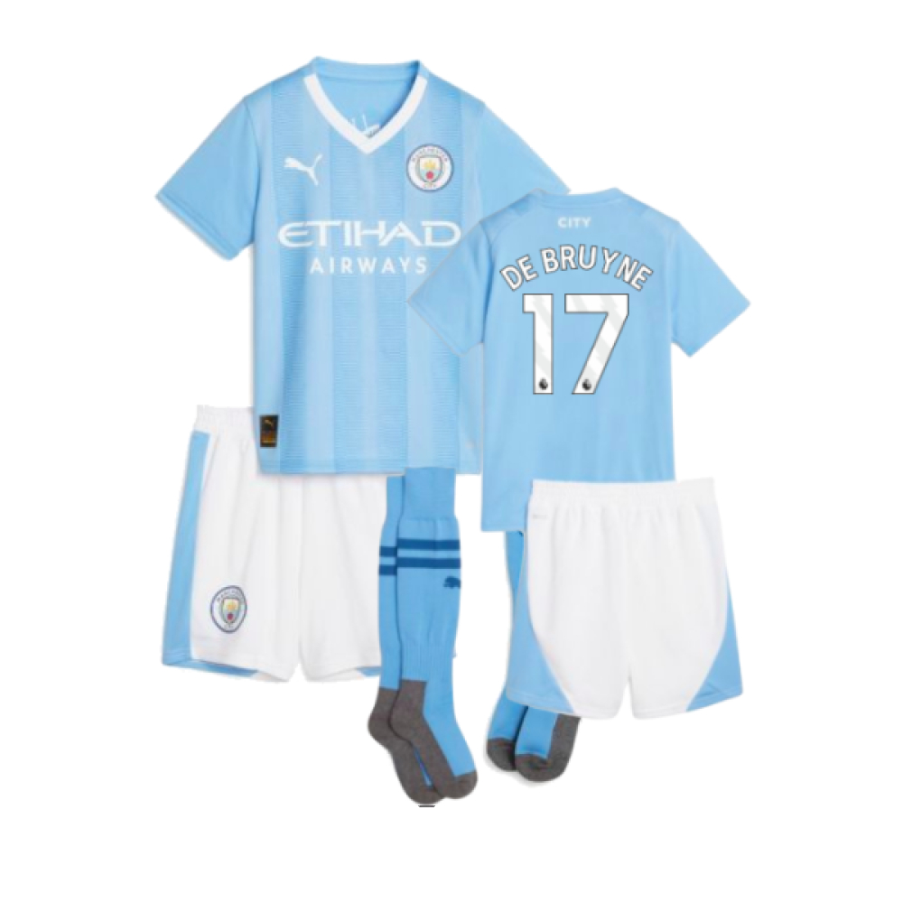 '23-'24 Man City Home Mini Kit (De Bruyne 17) Toddler's 1-2 Toddler Polyester Kevin De Bruyne Manchester City Made By: Puma Unisex Toddler Blue 3-4 Toddler