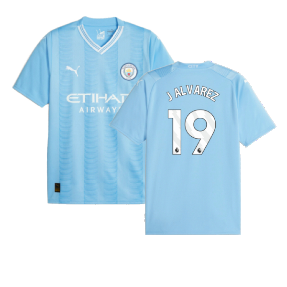 '23-'24 Man City Home Shirt (J Alvarez 19) Polyester Julian Alvarez Manchester City Made By: Puma Men's Blue Large