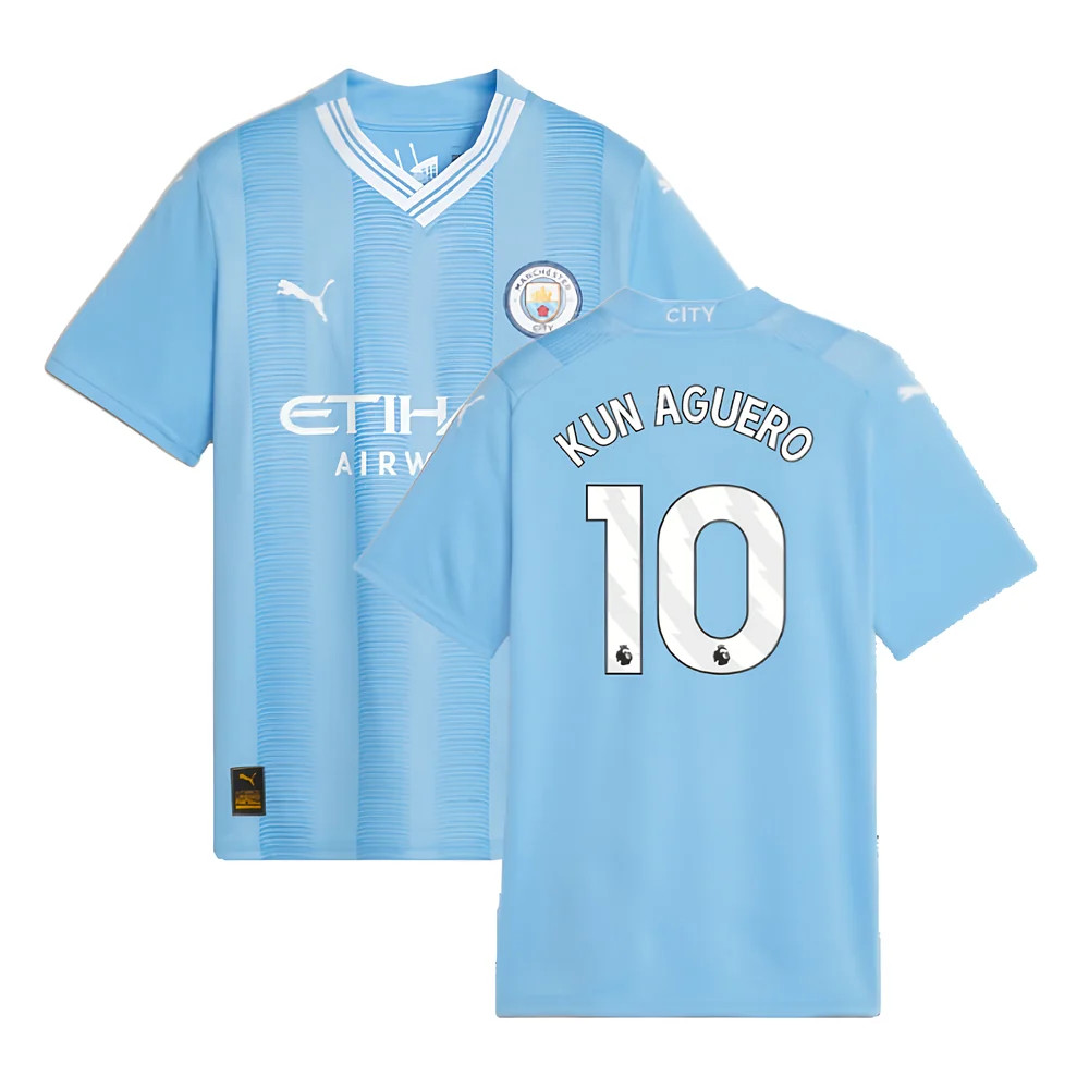 '23-'24 Man City Home Shirt (Kids) (Kun Aguero 10) Polyester Sergio Aguero Manchester City Made By: Puma Unisex Kids Blue Size 9-10