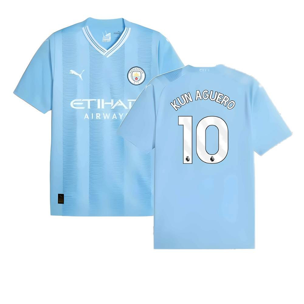 '23-'24 Man City Home Shirt (Kun Aguero 10) Polyester Sergio Aguero Manchester City Made By: Puma Men's Blue Medium