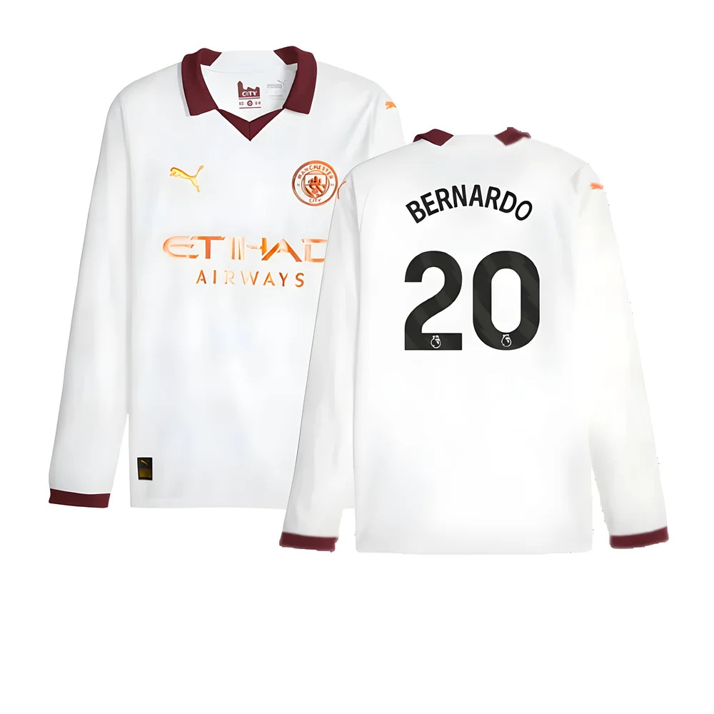'23-'24 Man City Long Sleeve Away Shirt (Bernardo 20) Polyester Bernardo Silva Manchester City Made By: Puma Men's White Small