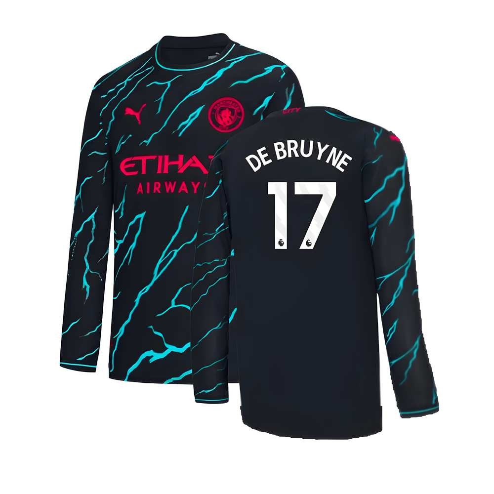 '23-'24 Man City Long Sleeve Third Shirt (De Bruyne 17) Polyester Kevin De Bruyne Manchester City Made By: Puma Men's Navy Medium