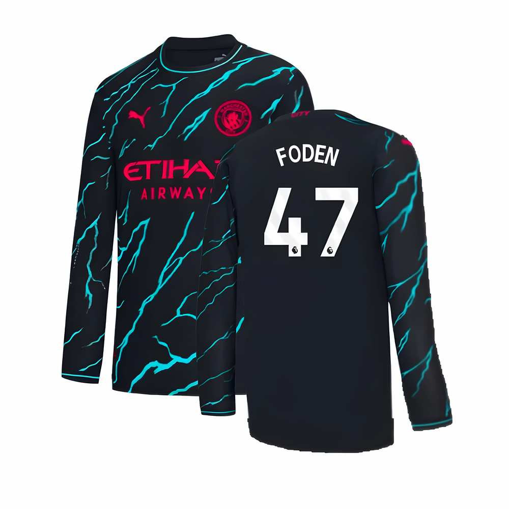 '23-'24 Man City Long Sleeve Third Shirt (Foden 47) Polyester Phil Foden Manchester City Made By: Puma Men's Navy Medium