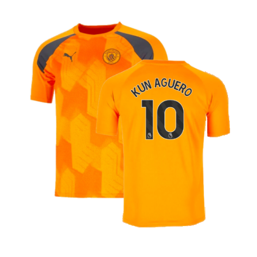 '23-'24 Man City Pre-Match Jersey (Orange) (Kun Aguero 10) Polyester Sergio Aguero Manchester City Made By: Puma Men's Orange Medium