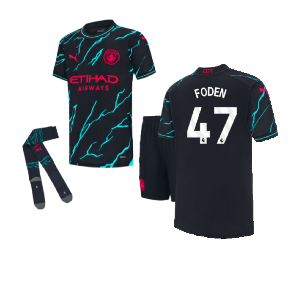 '23-'24 Man City Third Mini Kit (Foden 47) Toddler's Polyester Phil Foden Manchester City Made By: Puma Unisex Toddler Navy 1-2 Toddler