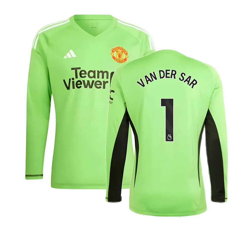 '23-'24 Man Utd Home Goalkeeper Shirt (Solar ) (Van Der Sar 1) Polyester Edwin Van Der Sar Manchester United Made By: Adidas Men's Green Xxl