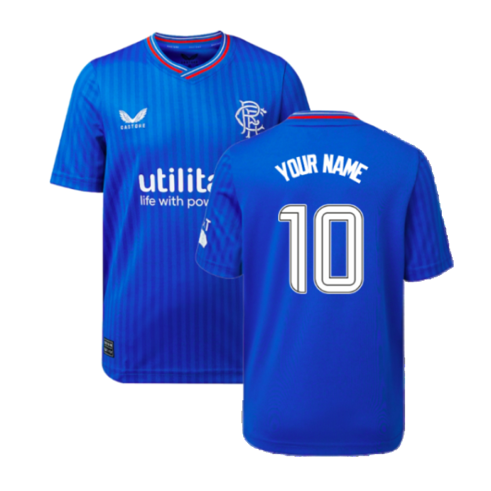 '23-'24 Rangers Home Shirt (Kids) (Your Name) Polyester Made By: Castore Unisex Kids Blue Large