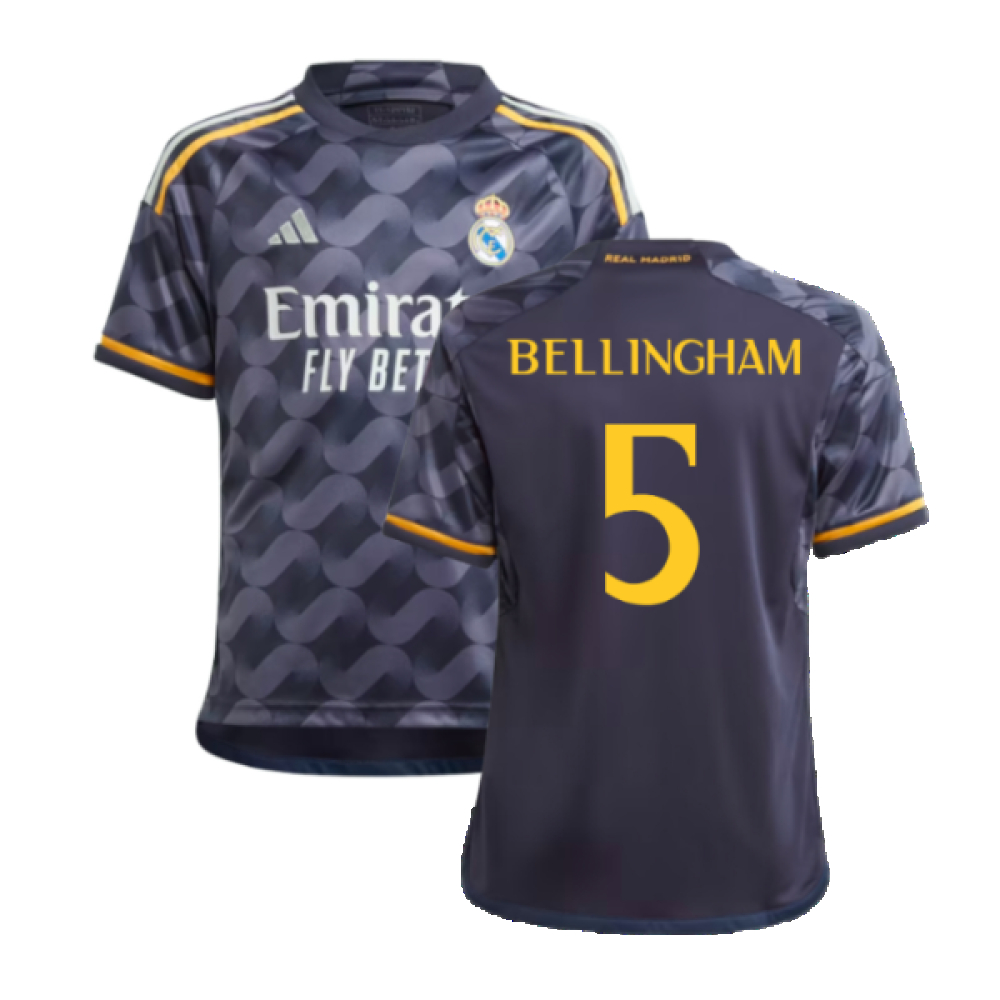 '23-'24 Real Madrid Away Shirt (Kids) (Bellingham 5) Polyester Made By: Adidas Unisex Kids Navy Size 15-16