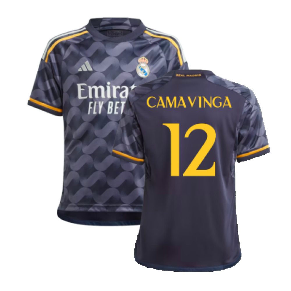 '23-'24 Real Madrid Away Shirt (Kids) (Camavinga 12) Polyester Eduardo Carnavinga Made By: Adidas Unisex Kids Navy Size 15-16