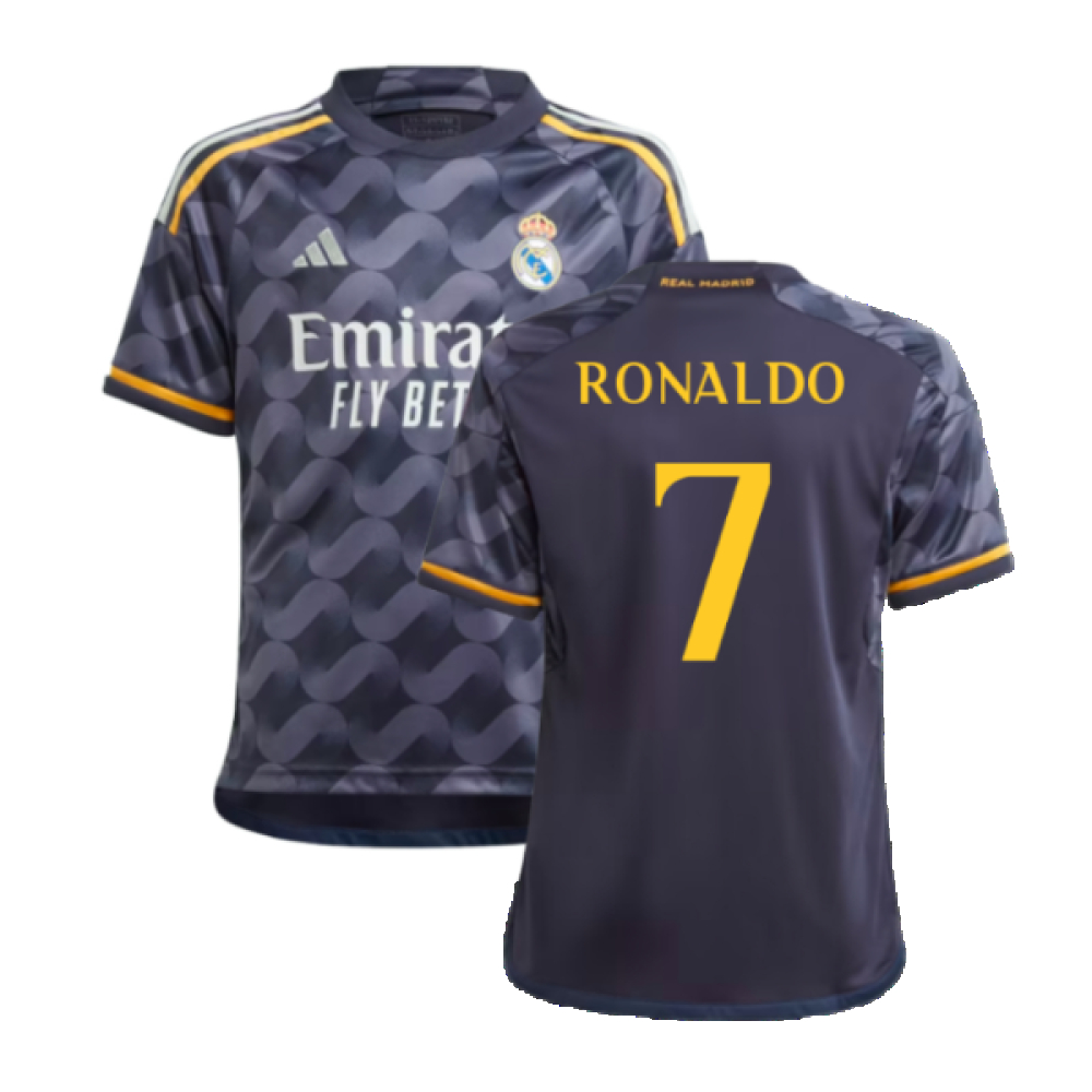 '23-'24 Real Madrid Away Shirt (Kids) (Ronaldo 7) Polyester Made By: Adidas Unisex Kids Navy Size 15-16