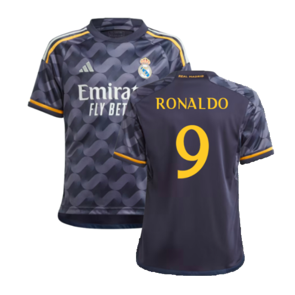 '23-'24 Real Madrid Away Shirt (Kids) (Ronaldo 9) Polyester Made By: Adidas Unisex Kids Navy Size 15-16