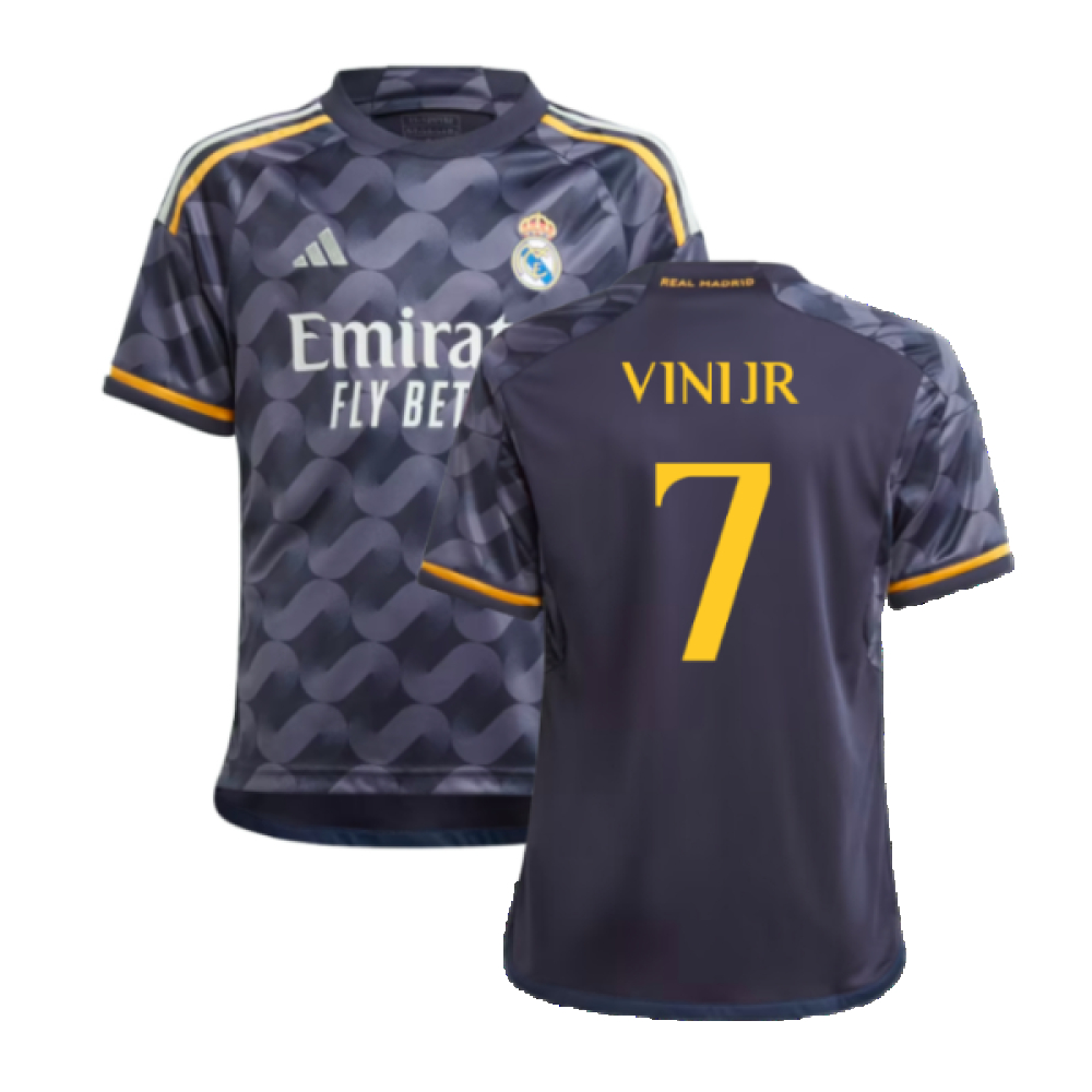 '23-'24 Real Madrid Away Shirt (Kids) (Vini Jr. 7) Polyester Vinicius Junior Made By: Adidas Unisex Kids Navy Size 15-16