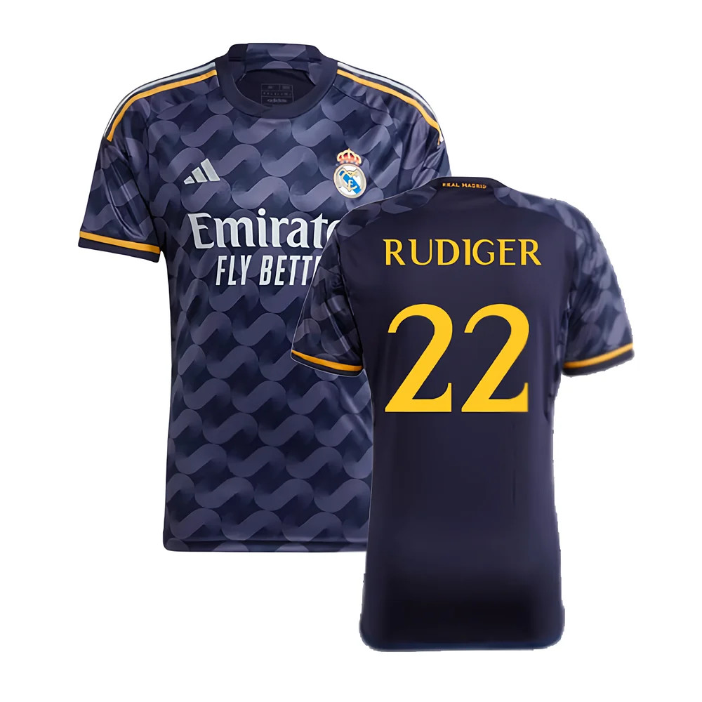 '23-'24 Real Madrid Away Shirt (Rudiger 22) Polyester Made By: Adidas Men's Navy Xxl