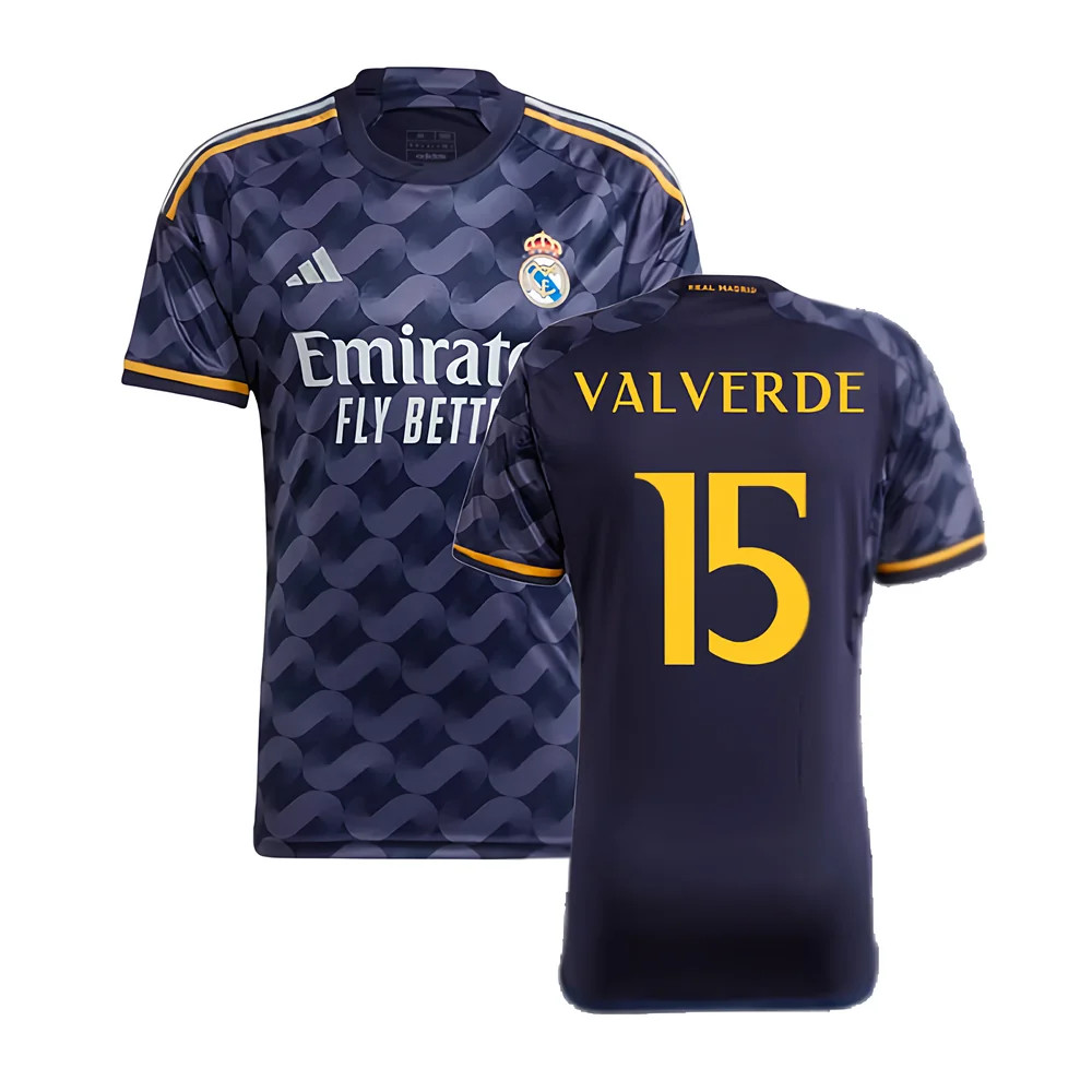 '23-'24 Real Madrid Away Shirt (Valverde 15) Polyester Made By: Adidas Men's Navy Medium