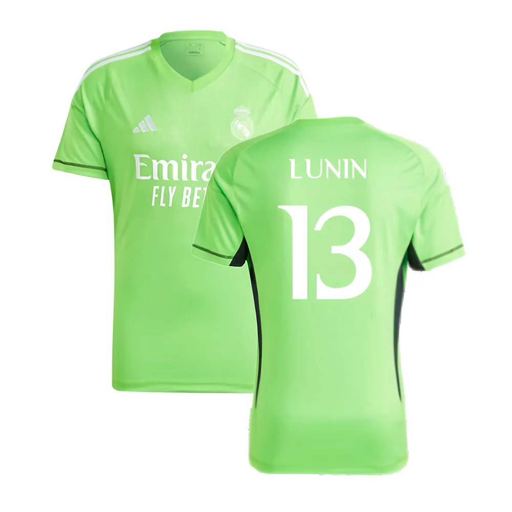 '23-'24 Real Madrid Home Goalkeeper Shirt (Solar ) (Lunin 13) Polyester Andriy Lunin Made By: Adidas Men's Green Xxl